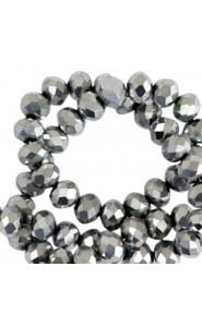 Faceted glass beads 8x6mm disc Silver-pearl shine coating